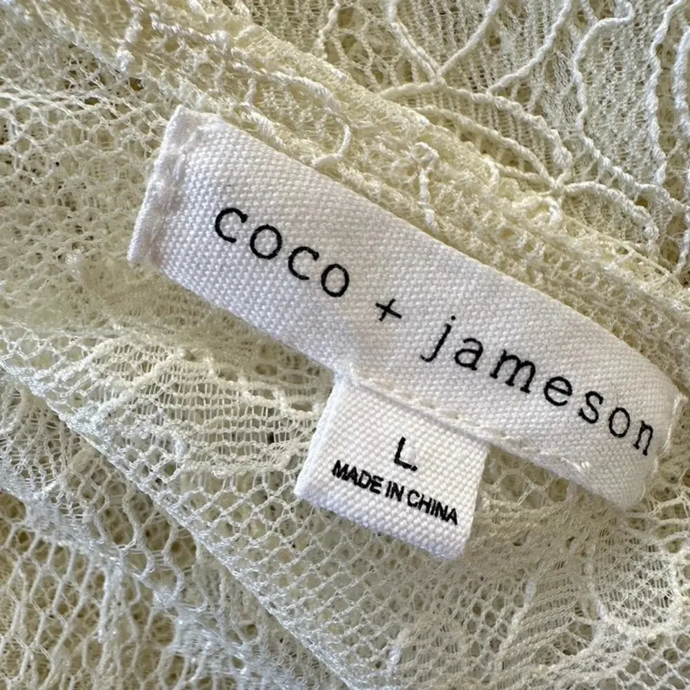 Coco + Jameson Lace Dress Bell Sleeve Deep V Back Short Junior LARGE Cream